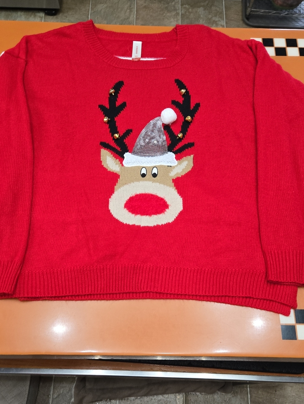 No Boundaries Red Holiday Knit Sweater With Rudolph, Size XXL/19